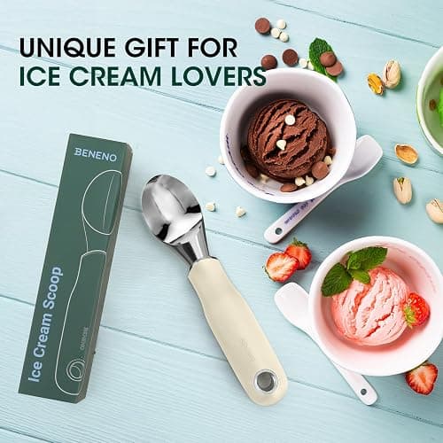 Beneno Heavy Duty Ice Cream Scoop - Upgraded Anti-Fracture Design, Comfortable Grip Long Handle, Effortless Scooping & Dishwasher Safe, Cream thumbnail 7