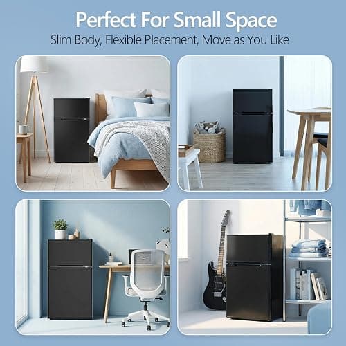 Electactic 2.5 Cu.Ft Mini Fridge with Freezer, Double-Door Compact Refrigerator, Adjustable Glass Shelves, Mechanical Thermostat & Leveling Feet, Space-Saving for Apartment/Dorm/Office, Black thumbnail 6