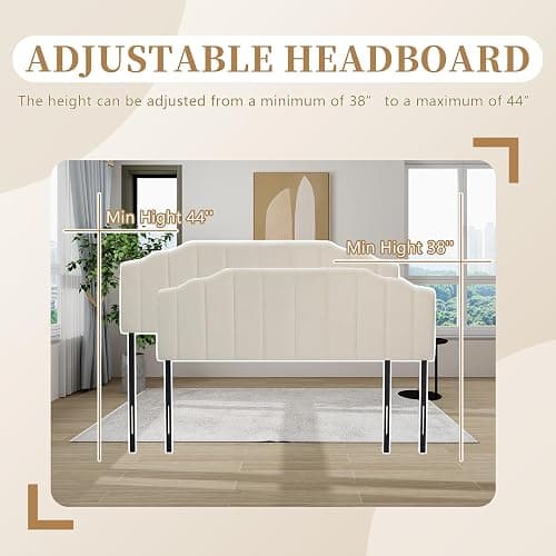 YI DANICA Upholstered Headboard for Full/Queen Beds - Arched Headboard Wall Mount & Bed Frame Mount, Adjustable Height, Velvet Tufted Modern Vertical Channel Design (Beige, Queen (U.S. Standard)) thumbnail 3