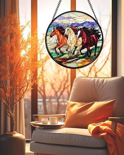Stained Glass Window Hanging 3 Horses Suncatcher Gifts for Women 6.3" | Sun Catcher Decor Birthday Christmas Mothers Day Anniversary Gift for Mom Grandma Nana Wife Mother In Law thumbnail 2