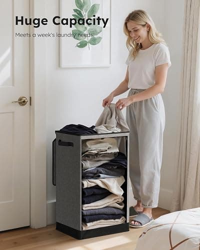 SOLEDI Laundry Hamper with Lid 90L Large & Tall Collapsible Laundry Basket, Clothes Hamper with Bag Removable Easy to Carry, Dirty Hampers for Bedroom, Bathroom, Dorm, College, Grey thumbnail 4