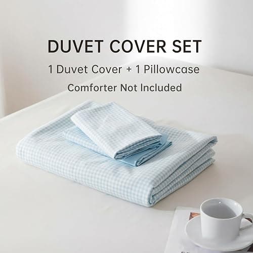 BOLINLIVING Gingham Duvet Cover Set Twin, Kids College Dorm Comforter Cover | Reversible Blue Plaid Checkerd, 68"x 90" with 1 Pillowcase,Soft Microfiber, Breathable, Zipper & 8 Ties, All Season,No insert thumbnail 6