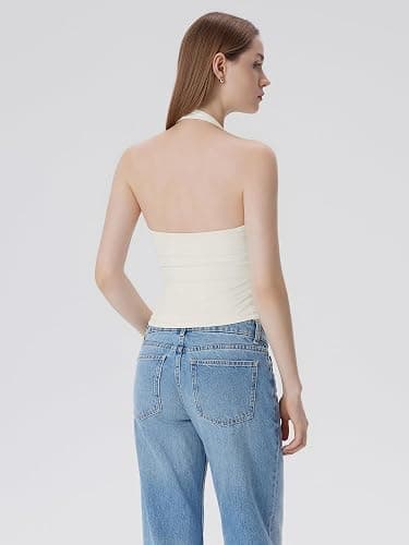 SUUKSESS Women Halter Backless Tank Tops with Built in Bra Double Lined V Neck Y2k Going Out Tops thumbnail 4