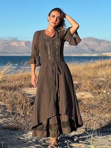 Scarlet Darkness Renaissance Dress Women Pirate Halloween Witchy Cosplay Overdress with Pockets thumbnail 4