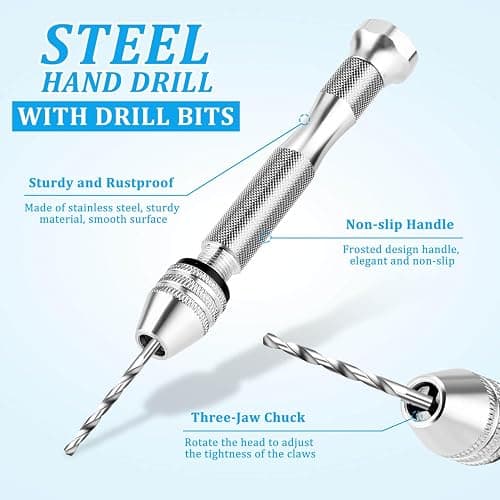 Shynek Pin Vise Hand Drill Set, Manual Hand Drill with 600PCS Small Screw Eye Hooks and 10 Different Sizes Drill Bits for Keychain, Jewelry Making and Crafts thumbnail 4