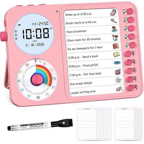 3-in-1 Visual Timer & ADHD Tool for Kids – ADHD Task Timer for Adults with Visual Schedule, Chore Chart & Planning Board for Home, School, Classroom, Work (Pink) - Image 1