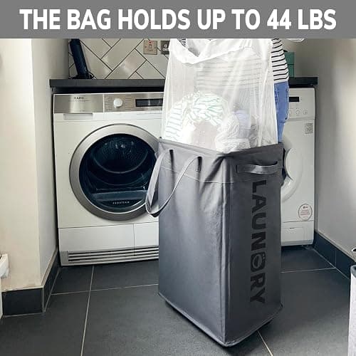 Goodpick 75L Laundry Basket with Wheels & Removable Wash Bag, Large Rolling Laundry Hamper for Clothes, Dorm Room Essentials, Grey thumbnail 7