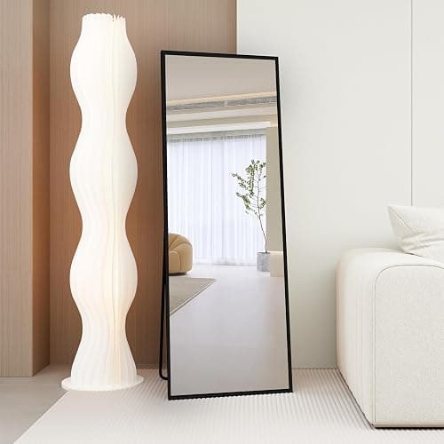AUFHELLEN Standspiegel mit Schwarz Metallrahmen 140x40cm HD Groß Ganzkörperspiegel mit Haken für Wohnzimmer oder Ankleidezimmer (Schwarz) thumbnail 9