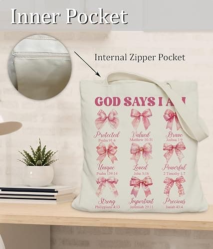 LUERHUI Aesthetic Christian Gifts Tote Bag for Church, Religious Tote Bag for Bible Study, Medium Size with Inner Pocket thumbnail 3