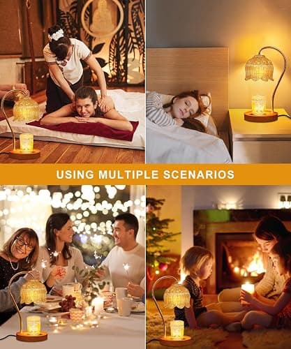 Candle Warmer Lamp Dimmable with Timer- Mothers's Day Gifts for Mom, Fragrance Flower Candle Lamp with 2 *50W Bulbs, Wax Melter Warmer Lamps for Jar Candle, Christmas Halloween House Warming Gifts thumbnail 6