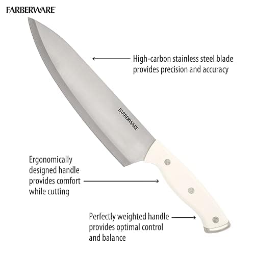 Farberware Edgekeeper Triple Riveted Knife Block Set with Built in Sharpener, 14-Piece, White - White - Natural Wood Block thumbnail 6