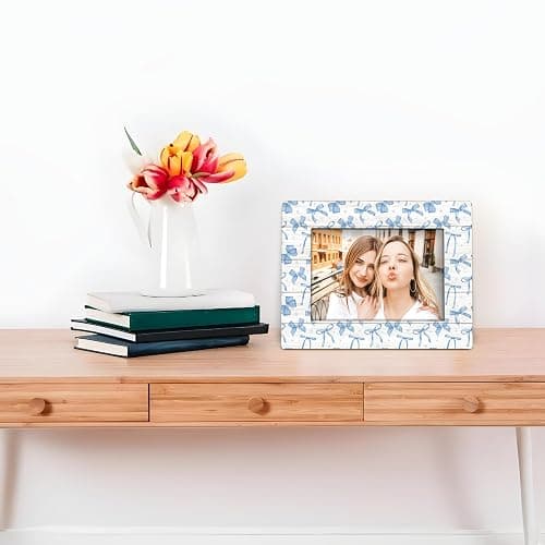 Foyoulame Blue Bow Decor Picture Frame 4x6, Blue Preppy Coquette Bow Wooden Picture Frame, Preppy Girly Gifts for Women Girls Besties, Besties Best Friends Decorative Photo Frames for Girls Room Decor thumbnail 5