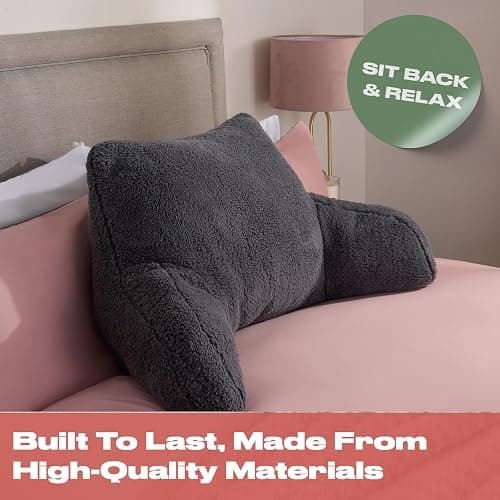 OHS Teddy Reading Pillow with Arms Charcoal Grey, Cuddle Cushion for Adults Soft Cosy Supportive Teddy Pillow with Arms Snuggle Hug Pillows Relaxing at Home thumbnail 6
