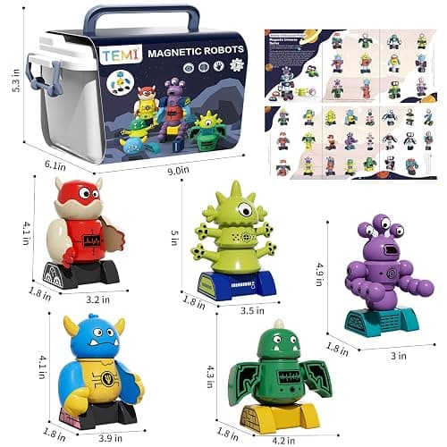 TEMI Magnet Robot Toy for Kids 3-5 Years Old - Monster Magnet Toys Stacking Transform Toys with Storage Box, Set for Boys Age 3 4 5 6 7 Years Old Boys, Christmas and Birthday Gifts thumbnail 2