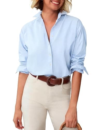 Button Down Shirts for Women Cotton Oxford Shirts Long Sleeve Dress Shirts Collared Blouses Work Casual Solid Tunic Tops thumbnail 4