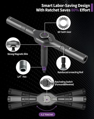 32 in 1 Magnetic Screwdriver Set, Ratchet Screwdriver Set, DIY Combination Flexible Shaft, Detachable T Ratchet Handle, Magnetic S2 Steel Bits, for Furniture, Precision Electrical Appliance Repair thumbnail 4