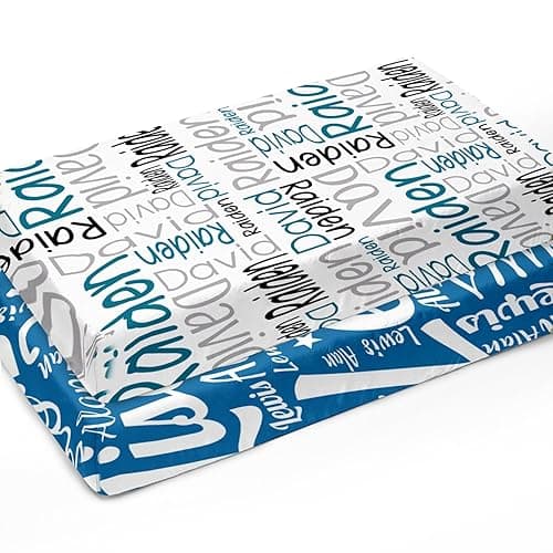 Duckbe Custom Crib Sheets for Boys - Fitted Crib Sheet for Standard Crib & Toddler Bed Mattress (52"x28"), Personalized Baby Gift for Boys, White Letter(52"x28"x9.8")