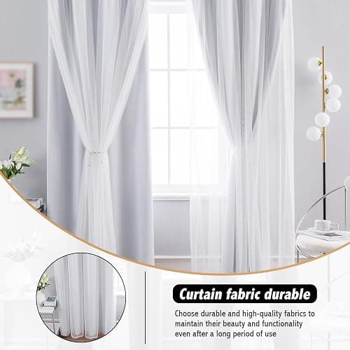 Anytime Double Layer Blackout Curtains 2 Panels，52Wx63L，Greyish White | Sheer And Fabric Window Drapes Grommet Top Solid Color Bedroom Living Room Home Decor thumbnail 6