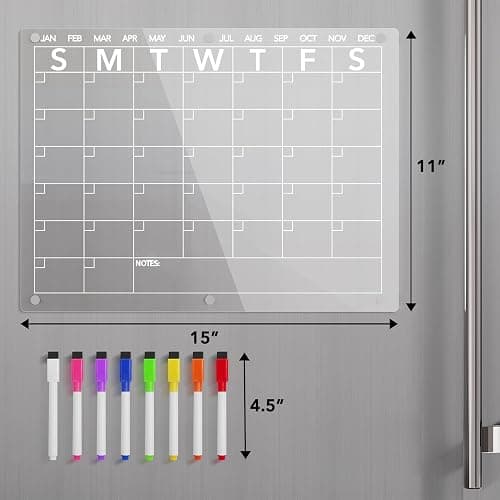 Neatsure Acrylic Magnetic Dry Erase Board Calendar for Fridge, Clear Monthly Planner Whiteboard for Refrigerator, w/ 8 Colors Markers, 15"x11" thumbnail 2