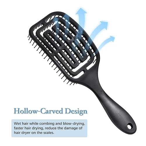 Vinabo Brosse à Cheveux Démêlante - Ne Tire Pas Professionnelle Incurvée Ventilée pour Cheveux Mouillés et Secs, Brosse de Massage, pour Femme, Homme & Enfant, Noir thumbnail 4