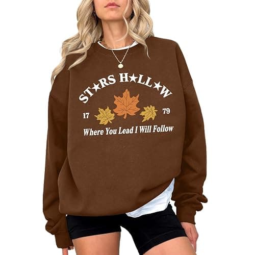 KIEKIECOO Womens Crewneck Sweatshirt Fall Leaf Vintage Graphic Sweatshirts Letter Drop Shoulder Long Sleeve Pullover Tops - Image 1