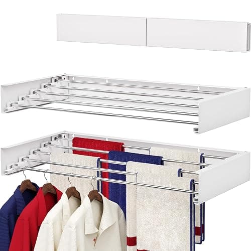SOLVESTIS Wall Mounted Drying Rack 31.5", Foldable Laundry Drying Rack with Stainless Steel Rods, Retractable Laundry Space Saver for Indoor & Outdoor Use, Include Wall Template - Image 1