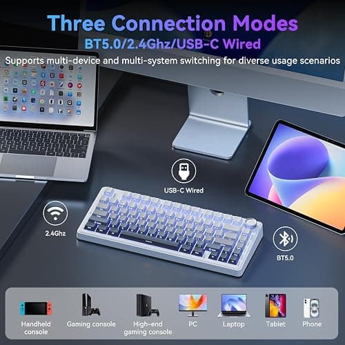TECURS Mechanical Gaming Keyboard | Hot-Swappable Wireless RGB Keyboard Sideprinted |2.4Ghz/Type-C/BT5.0 | Gasket Mount Custom Keyboard for PC/Mac/PS5/PS4, US Layout Gradient Grey thumbnail 6