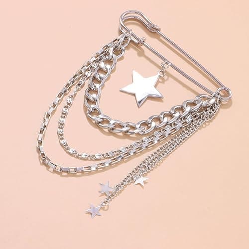 Vintage Safety Pin Brooch for Layered Chain Tassel Decorative Pins for Lapel, Sweater, Hat, Scarf, Shawl - Cute Y2K Grunge Punk Style thumbnail 6