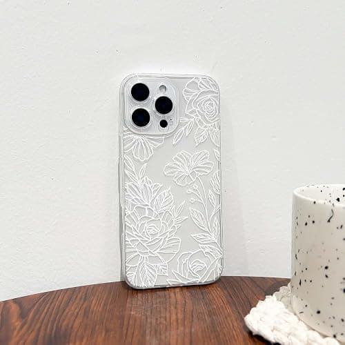 NITITOP Compatible with iPhone 16 Pro Case Cute Clear Floral Flower Pattern for Girls Women Soft TPU Full Camera Lens Shockproof Protective Phone Cover - White thumbnail 6
