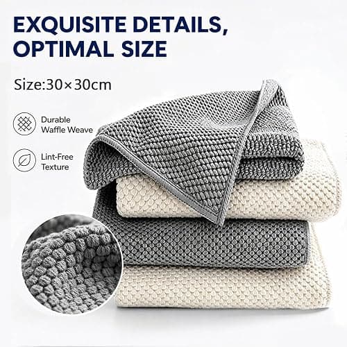 ningzhi 4pcs Dish Cloths Kitchen Cloths Microfibre Cleaning Towels–All-Purpose Home Cleaning Cloths, Ultra-Absorbent, Quick-Drying, Soft & Reusable(30x30cm) thumbnail 4