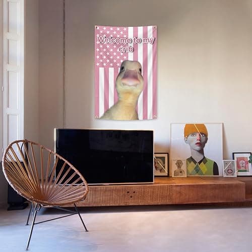 Welcome to My Crib Pink Duck Flag 2x3 Ft Welcome Home Funny Tapestry 2x3Ft Outdoor Garden and Porch Deck Garden Lawn Outdoor Yard Decor Flag (pink duck flag 2x3) thumbnail 2
