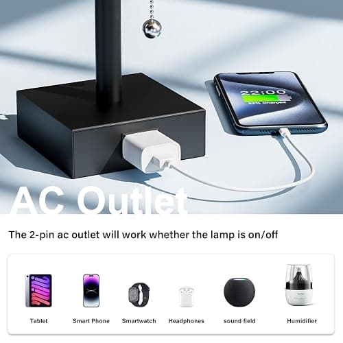 Bedside Table Lamps for Bedroom Set of 2 - Small Rectangular Nightstand Lamp with AC Outlet Charging Port, 3 Color Temperatures Desk Light with Bulb, Tabletop Reading Lamp for Living Room/Dorm/Office thumbnail 7