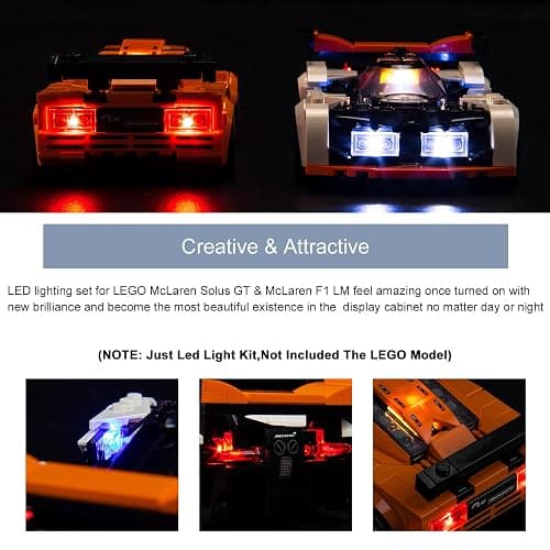 BrickBling LED Lighting Compatible with Lego Speed Champions McLaren Solus GT & McLaren F1 LM; New 2023 Light kit Compatible with Lego McLaren F1; Light up Your 76918-No Model thumbnail 2