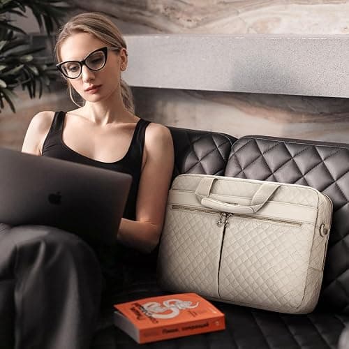 BAGSMART 17.3/15.6 Inch Laptop Bag, Briefcase for Women Computer Messenger Bag Office Travel Business, Beige thumbnail 2