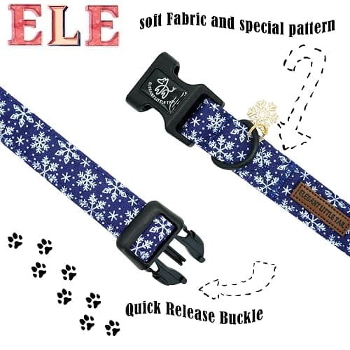 Elegant little tail Christmas Dog Collar, Snow Print Pet Collar Cotton Soft Plastic Buckle Sturdy Puppy Collars Holiday Female or Male Adjustable Collar for Medium Dogs thumbnail 4