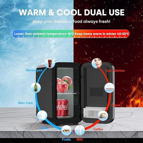 Enventor Mini Fridge 6 Litre/ 8 Can, AC+12V DC Power, Portable Cooler & Warmer, Small Fridge for Bedrooms, Car, Skincare, Fruit and Drinks, Black thumbnail 3