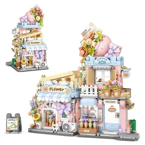 Street View Flower House Shop Mini Building Blocks, MOC Creative Building Toys Cute Panda Building Set for Girls 6-12, Simulation Architecture Construction Toy, Gift Idea for Kids Adults (854 PCS) - Image 1