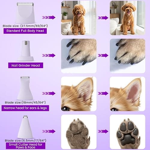 Veeconn Dog Paw Trimmer - 4-in-1 Dog Clippers Grooming Kit with Low Noise & IPX7 Waterproof Design Includes Comb Paw Trimmer Nail Grinder - Rechargeable & Cordless Pet-Friendly Clipper (Purple) thumbnail 3