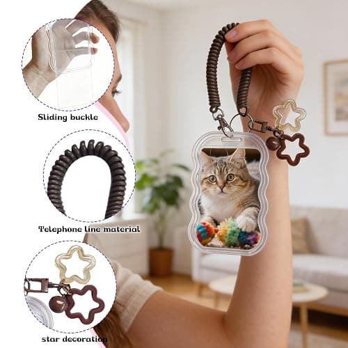 Qoncosy 2 Pack Cute Photocard Holder Keychain Kpop Photo Card Holder | Transparent PC Holder with Star Wave Design for Bus Student Card, Creative Photo Protector Keychain thumbnail 4