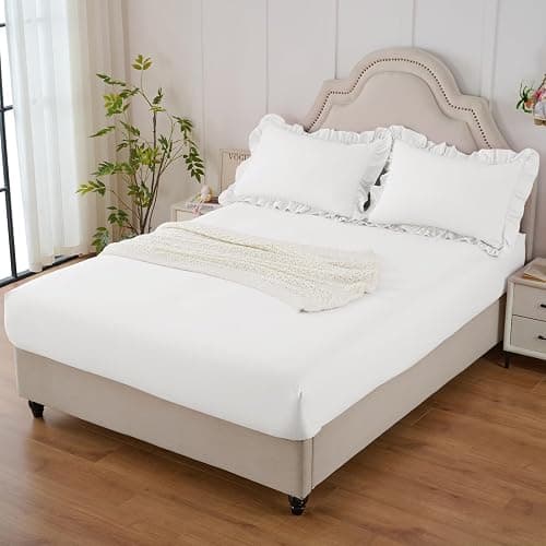 Homiest 2-Pieces Ruffle Pillow Case & Fitted Sheet Set, White Twin Sheets with Ruffled Pillow Shams, 15 Inch Deep Pocket, Cute & Coquette Microfiber Bed Set for Decorating Bedroom Hotel thumbnail 5