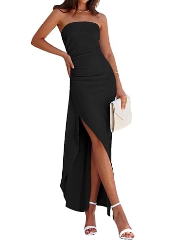 PRETTYGARDEN Women's Off Shoulder Bodycon Dresses 2025 Summer Ruched Asymmetrical High Split Elegant Cocktail Party Dress - Image 1