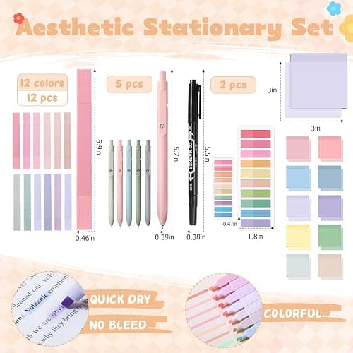 KOUDGY 49Pcs Book Annotation Kit - Aesthetic Pencil Case Bag with Highlighters Gel Pens and Marker, 900 Sheets Transparent Index Tabs Sticky Notes Bible Study Supplies (Green) - Green thumbnail 5