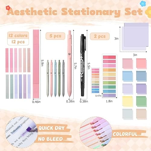 KOUDGY 49Pcs Book Annotation Kit - Aesthetic School Supplies with Cute Pen Case Highlighters Gel Pens and Marker, Sheets Transparent Index Tabs Sticky Notes Bible Study Supplies (Pink) thumbnail 7