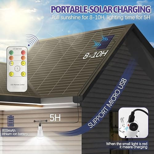 Ddlisu 3W Solar LED Shed Lights Portable USB Charge Shed Light with Battery Panel Remote Control, Solar Powered Led Light Bulb with Cable 3.5M, Suitable for Indoor and Outdoor Hiking Camping Tent thumbnail 7