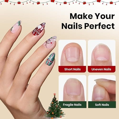 Beetles Gel Nail Tips Etch-X, Almond Short Christmas Limited Set, 288pcs 12 Sizes, Pre-Etched Half Matte Full Cover Soft Acrylic False Nail Tips Almond Shape Easy DIY Extension Salon Gift for Women thumbnail 4
