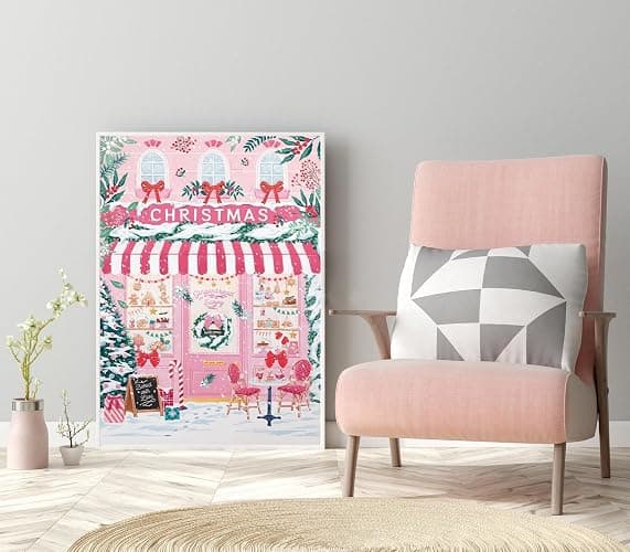 Pink Christmas Shop Diamond Art Kits for Adults, Diamond Painting Kits for Adults for Beginners, DIY Diamond Dots Art Kits, 5D Full Round Drill Gem Art Painting Kits for Home Wall Decor, 12x16 inch thumbnail 2