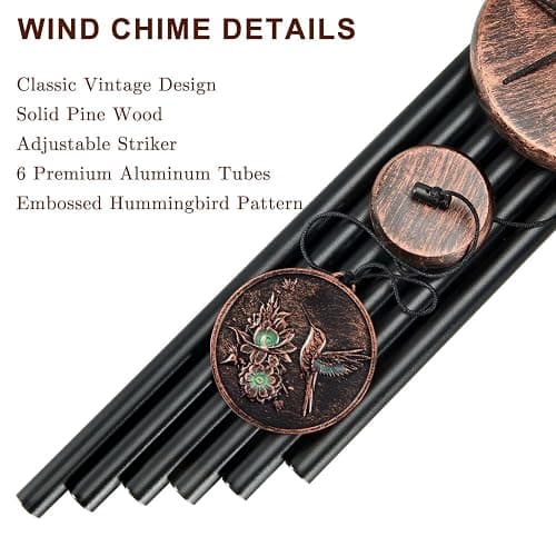 Gabzart Wind Chimes for Outside, Vintage Hummingbird Deep Tone Wind Chime Outdoor Clearance, Patio Porch Balcony Decoration, Garden Hanging Decor Gifts for Women Mom Grandma (32" Hummingbird) thumbnail 5
