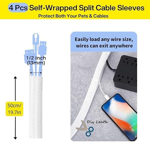 [313Pcs] Cable Management Kit, 67 Adhesive Cable Clips, Topavatop Desk Cord Organizer, 22 Reusable Cable Strap, 4 Cable Sleeve Split, 200 Nylon Cable Zip Ties with 20 Mounts for TV Office Home, White thumbnail 4