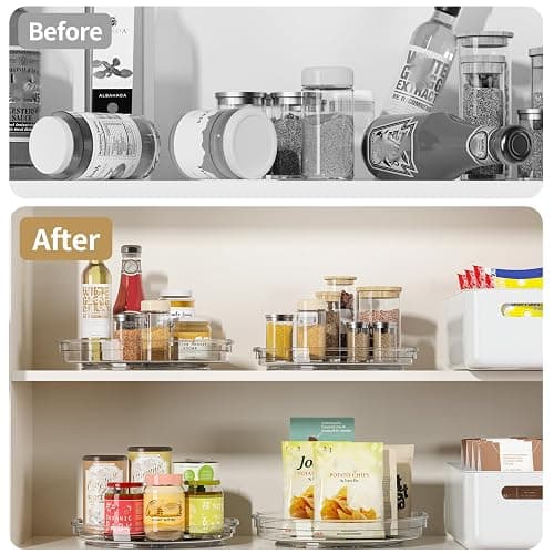 LAMU 2 Pack Clear Lazy Susan Turntable Organizer for Cabinet, 10.6'' 9.25'' Condiment Organizer for Refrigerator, Kitchen Pantry, Medicine Cabinet Organizer, Spices Rack Organization, Bathroom thumbnail 6
