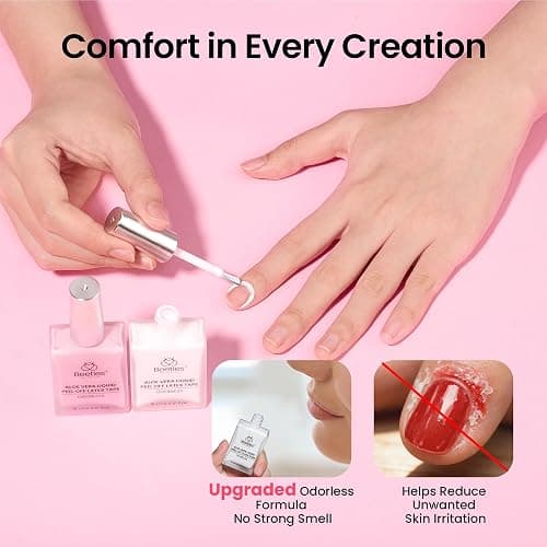 Beetles Odorless Liquid Latex for Nails Set, 2 PCS 15ml Pink & White Peel Off Cuticle Guard, Latex Nail Polish Barrier for Gel Polish, Air Dry Protector for Fingers, Nail Art Cuticle Protectors thumbnail 3